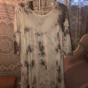 white and gray tie dye long sleeve dress